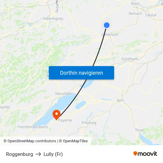 Roggenburg to Lully (Fr) map