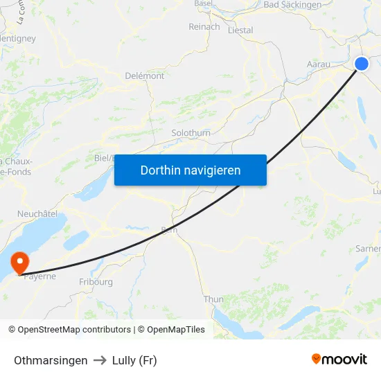 Othmarsingen to Lully (Fr) map