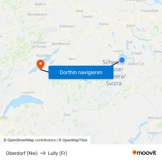 Oberdorf (Nw) to Lully (Fr) map