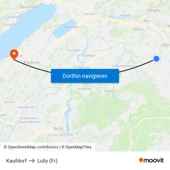 Kaufdorf to Lully (Fr) map
