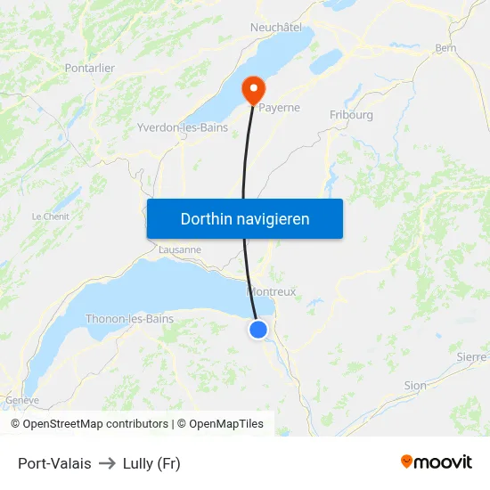 Port-Valais to Lully (Fr) map