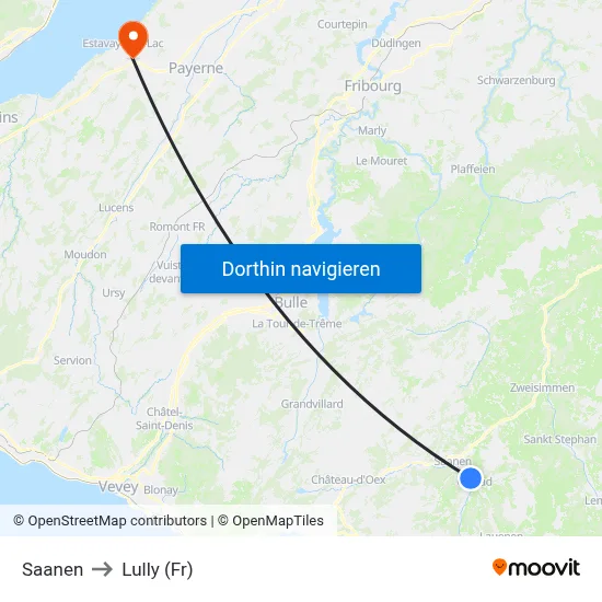 Saanen to Lully (Fr) map