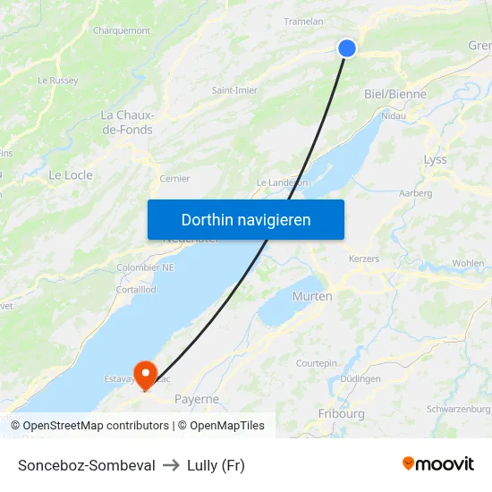 Sonceboz-Sombeval to Lully (Fr) map