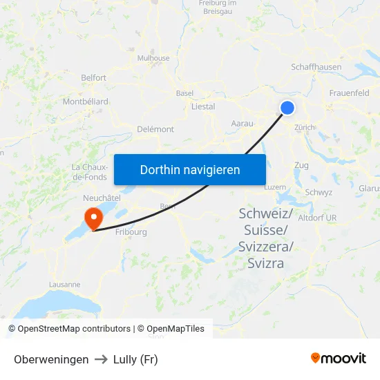 Oberweningen to Lully (Fr) map