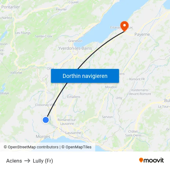 Aclens to Lully (Fr) map