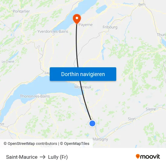 Saint-Maurice to Lully (Fr) map