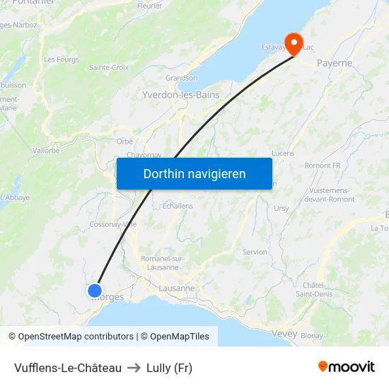 Vufflens-Le-Château to Lully (Fr) map