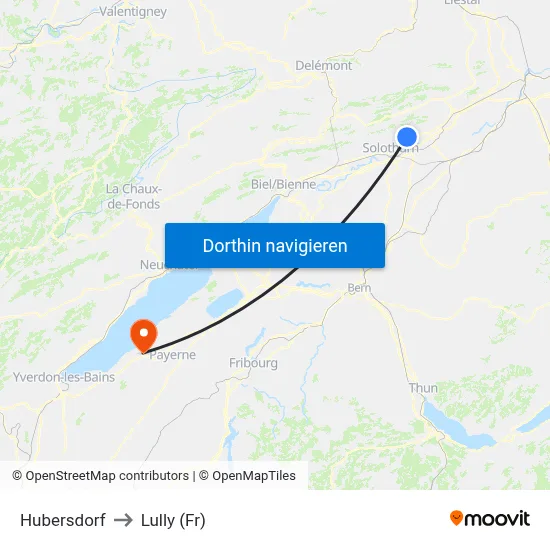 Hubersdorf to Lully (Fr) map