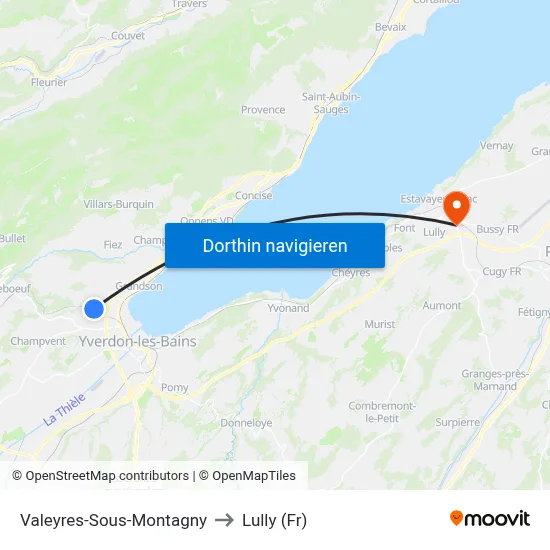 Valeyres-Sous-Montagny to Lully (Fr) map