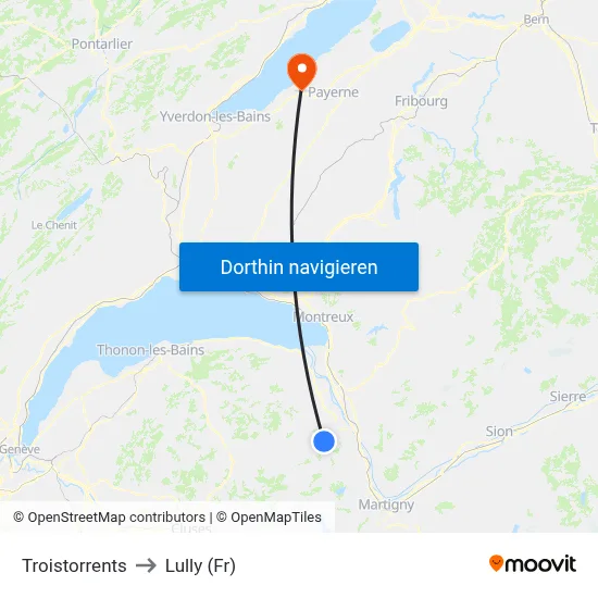 Troistorrents to Lully (Fr) map