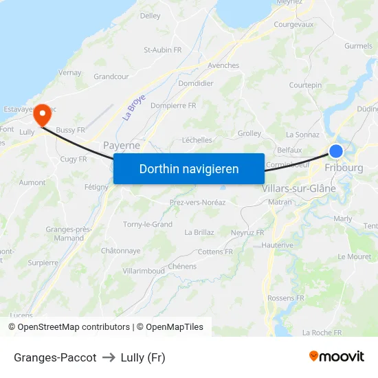Granges-Paccot to Lully (Fr) map