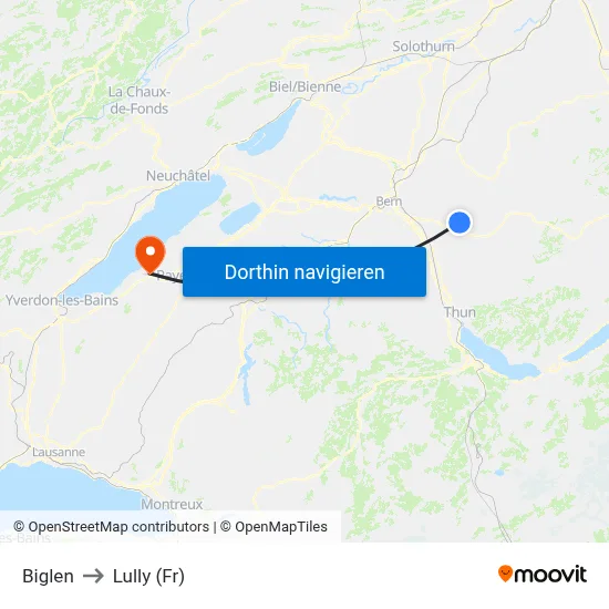 Biglen to Lully (Fr) map