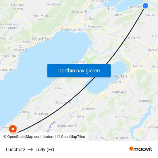 Lüscherz to Lully (Fr) map