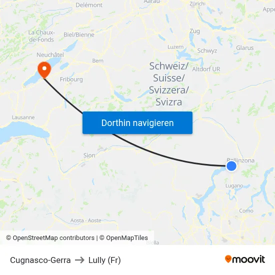 Cugnasco-Gerra to Lully (Fr) map