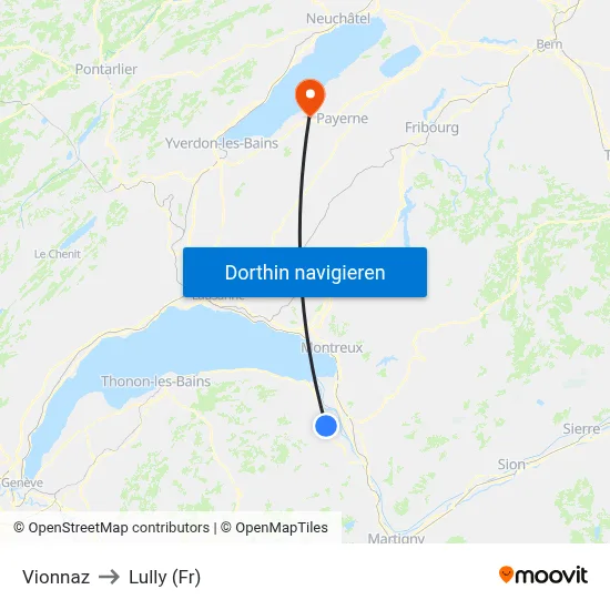 Vionnaz to Lully (Fr) map