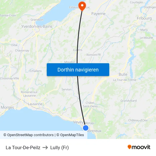 La Tour-De-Peilz to Lully (Fr) map