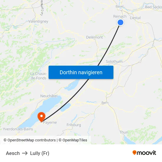 Aesch to Lully (Fr) map