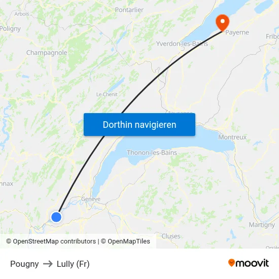 Pougny to Lully (Fr) map