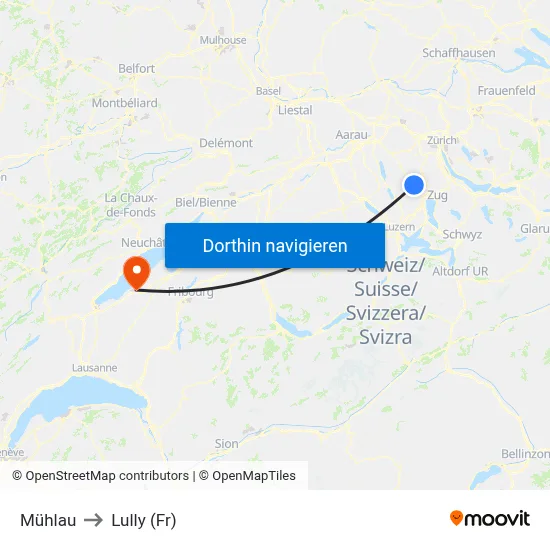 Mühlau to Lully (Fr) map