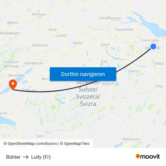Bühler to Lully (Fr) map
