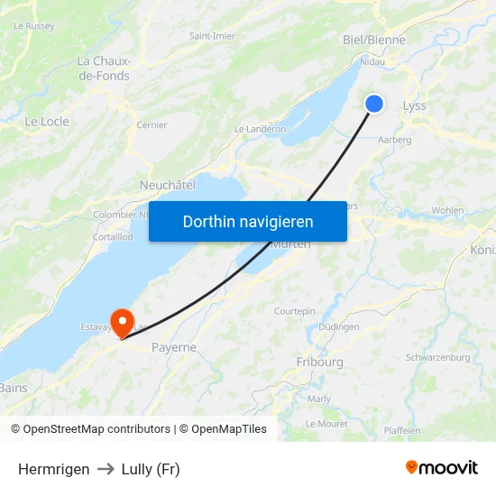 Hermrigen to Lully (Fr) map