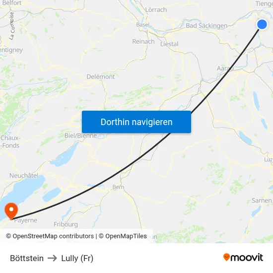 Böttstein to Lully (Fr) map
