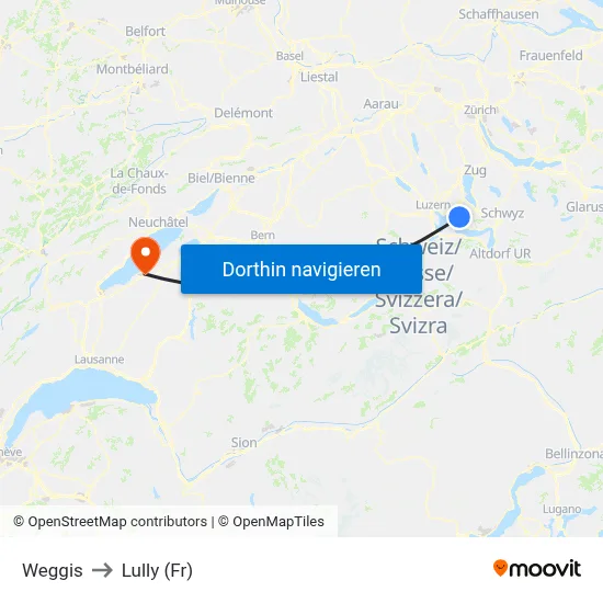 Weggis to Lully (Fr) map