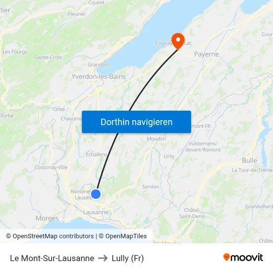 Le Mont-Sur-Lausanne to Lully (Fr) map