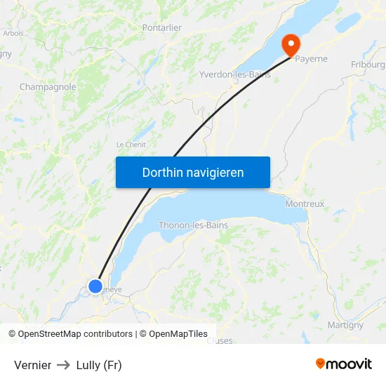 Vernier to Lully (Fr) map