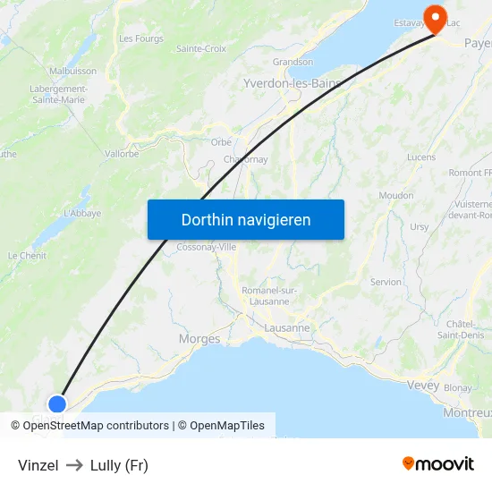 Vinzel to Lully (Fr) map