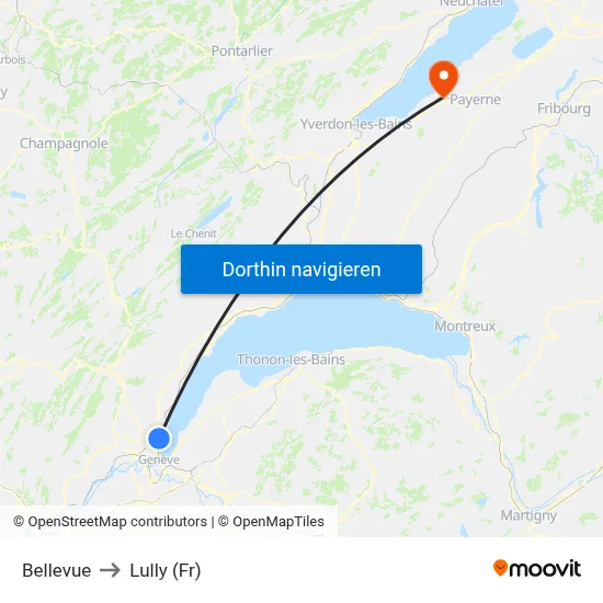 Bellevue to Lully (Fr) map