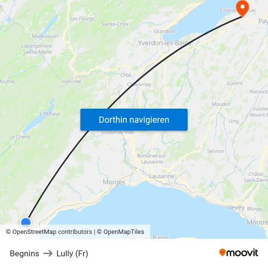 Begnins to Lully (Fr) map