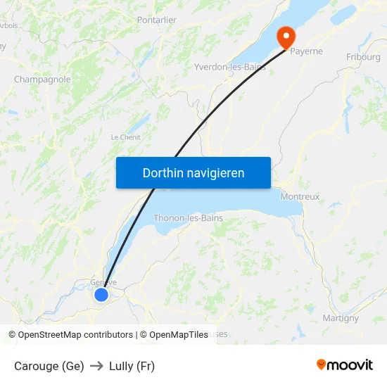 Carouge (Ge) to Lully (Fr) map