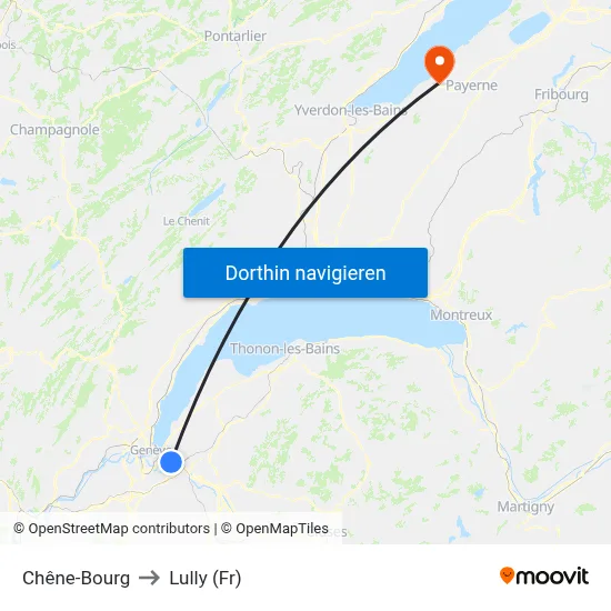 Chêne-Bourg to Lully (Fr) map