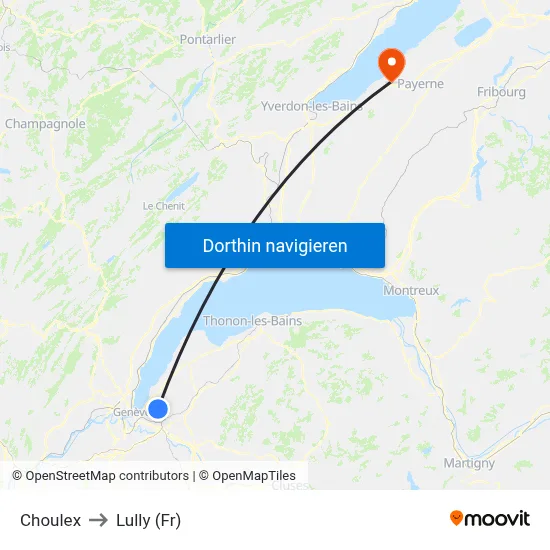 Choulex to Lully (Fr) map