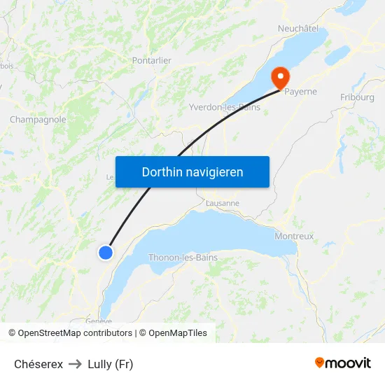 Chéserex to Lully (Fr) map