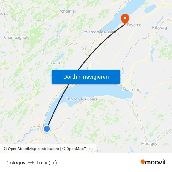 Cologny to Lully (Fr) map