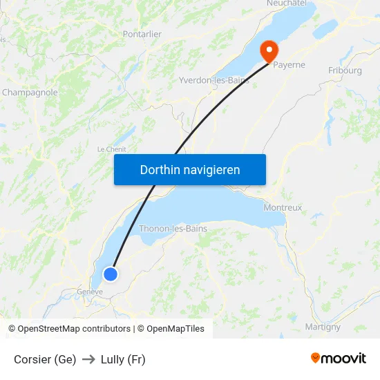 Corsier (Ge) to Lully (Fr) map