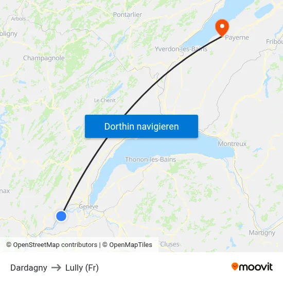 Dardagny to Lully (Fr) map