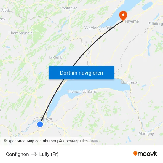 Confignon to Lully (Fr) map