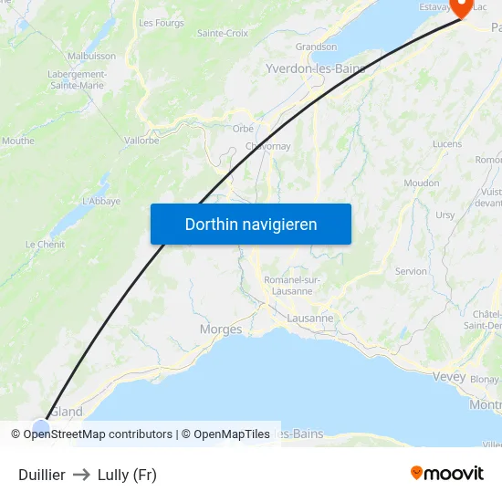 Duillier to Lully (Fr) map