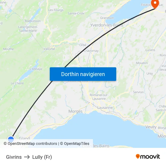 Givrins to Lully (Fr) map