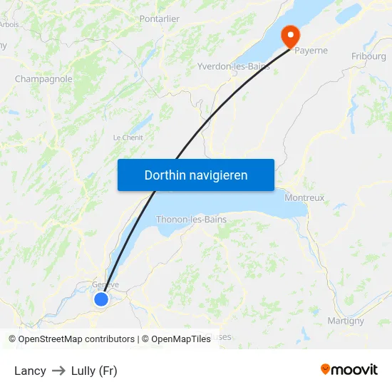 Lancy to Lully (Fr) map
