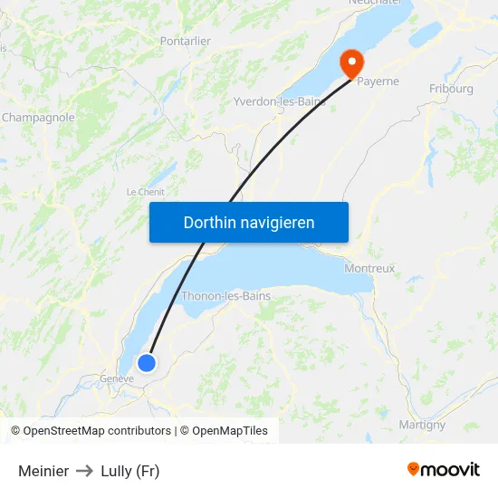 Meinier to Lully (Fr) map