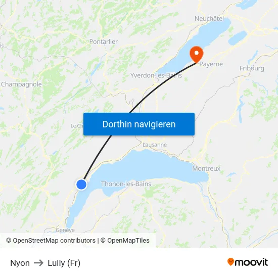 Nyon to Lully (Fr) map