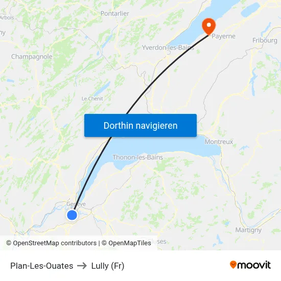 Plan-Les-Ouates to Lully (Fr) map