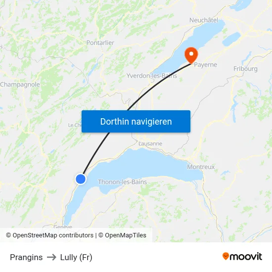 Prangins to Lully (Fr) map