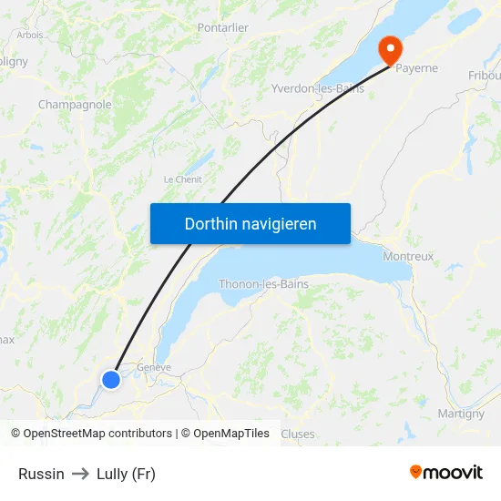 Russin to Lully (Fr) map