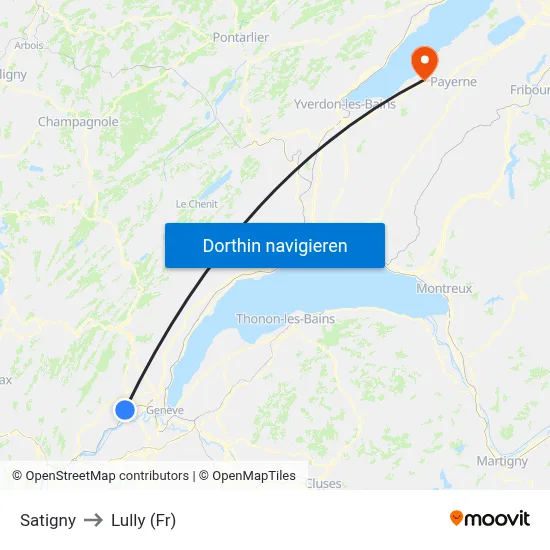 Satigny to Lully (Fr) map