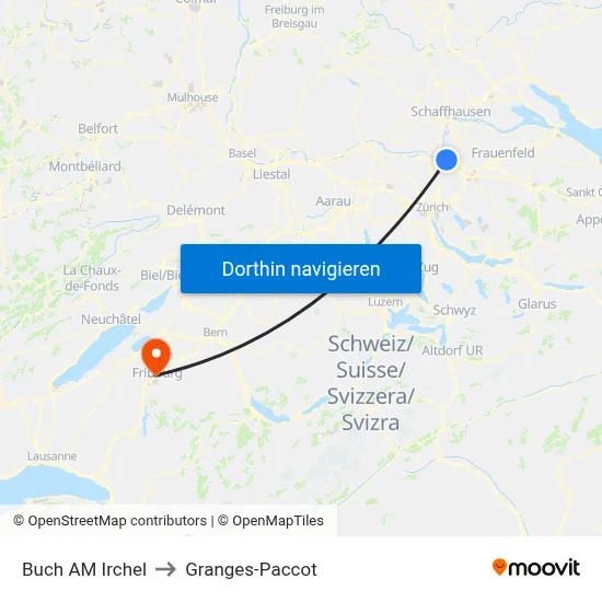 Buch AM Irchel to Granges-Paccot map